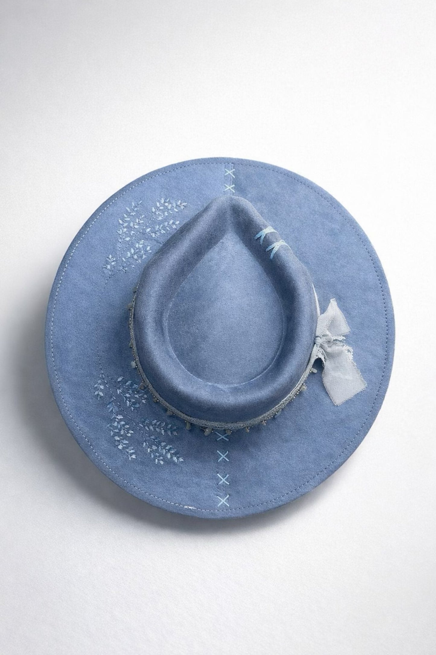 Blue Fedora Hat with Denim & Lace – Custom Western Hat UK