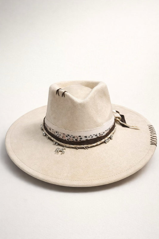 Cream Fedora Hat with Leopard Band – Western Style Hat UK