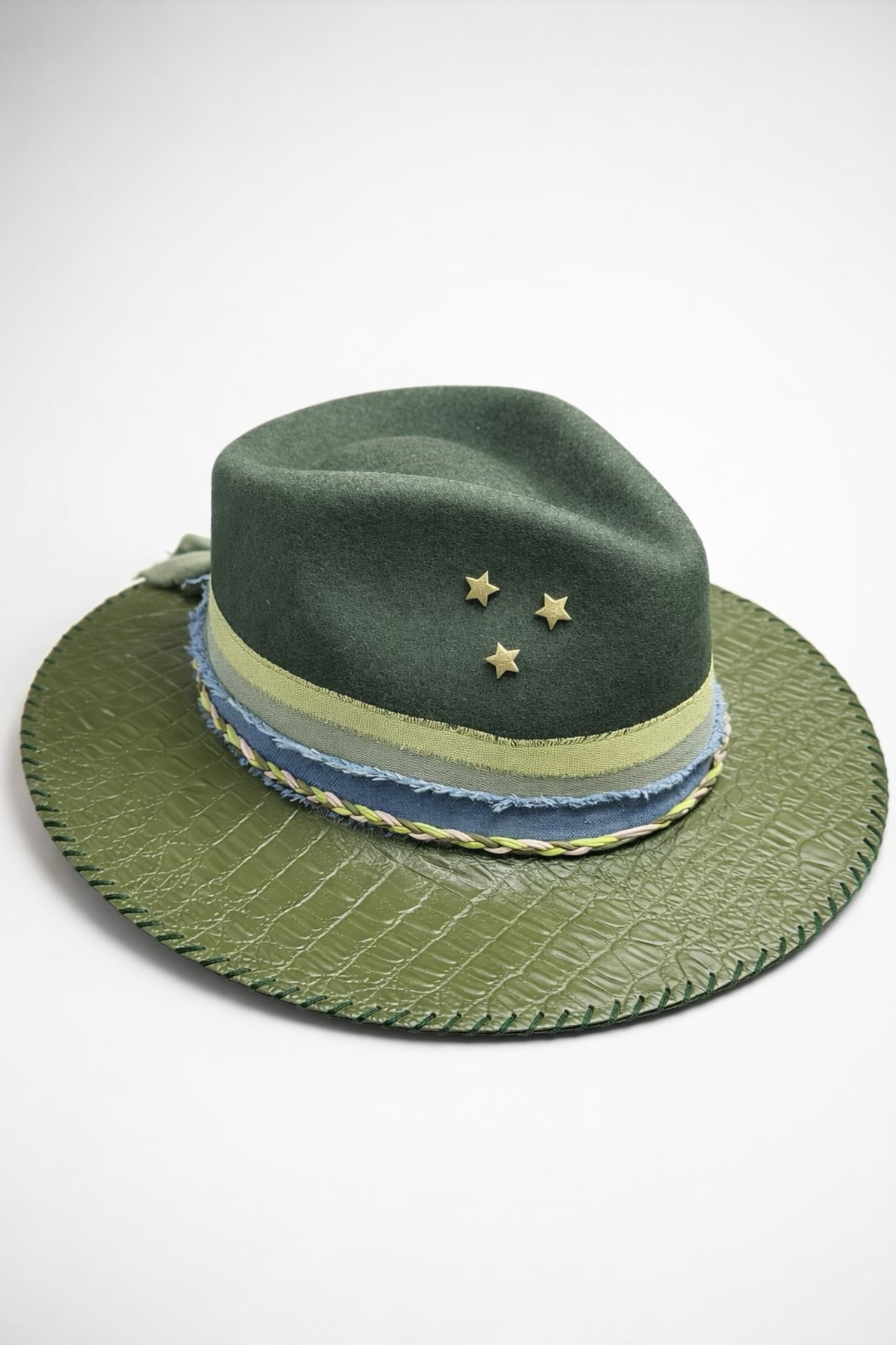 Green Fedora Hat with Embroidered Detail – Custom Western Hat UK