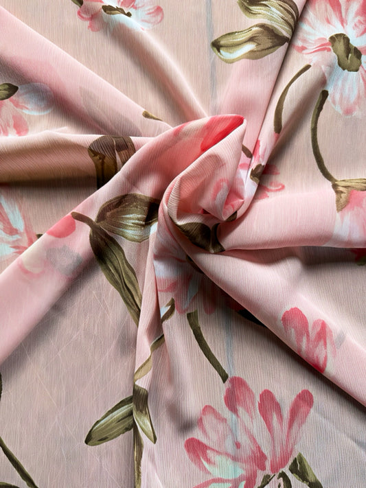 Blush Floral Crinkle Chiffon Scarf