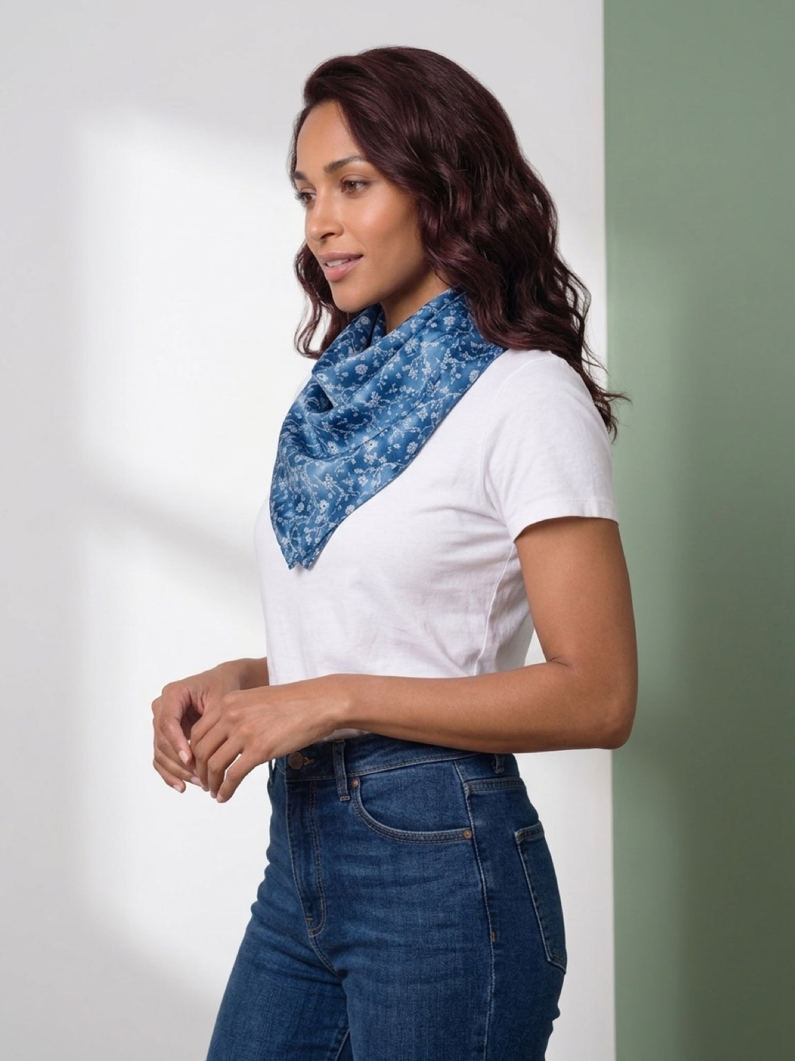 Blue Floral Scarf