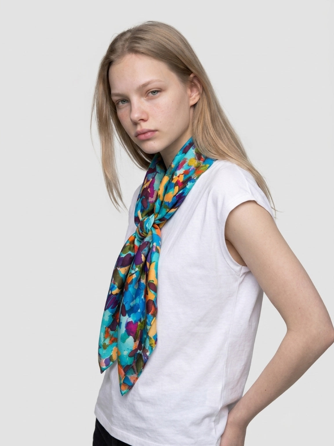 Abstract Floral Satin Scarf