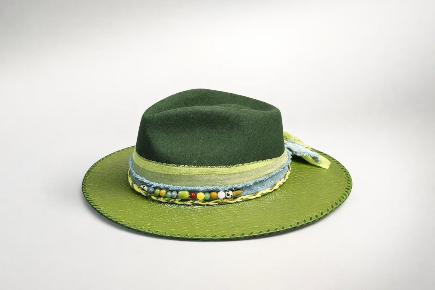 green fedora hat UK embroidered detail western style
	•	custom green fedora hat UK statement design