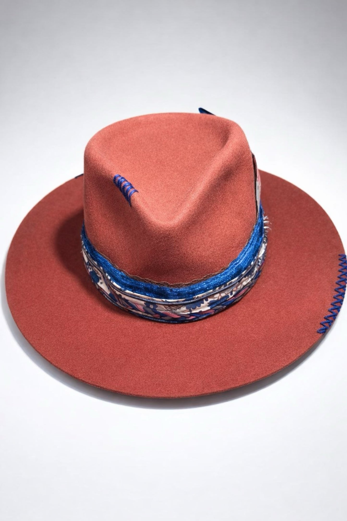Burnt Orange Fedora Hat with Blue Detail – Western Style Hat UK