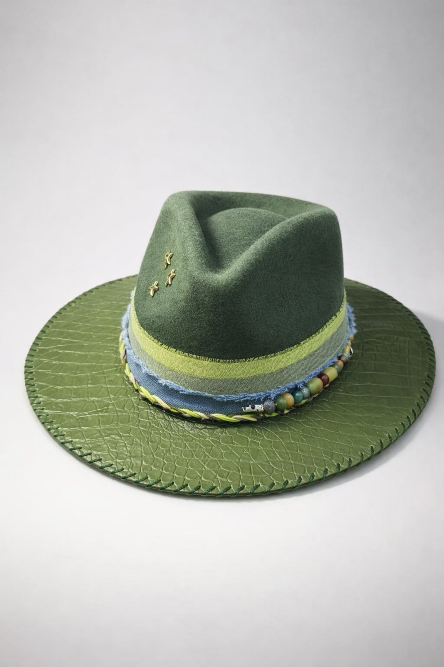 Green Fedora Hat with Embroidered Detail – Custom Western Hat UK