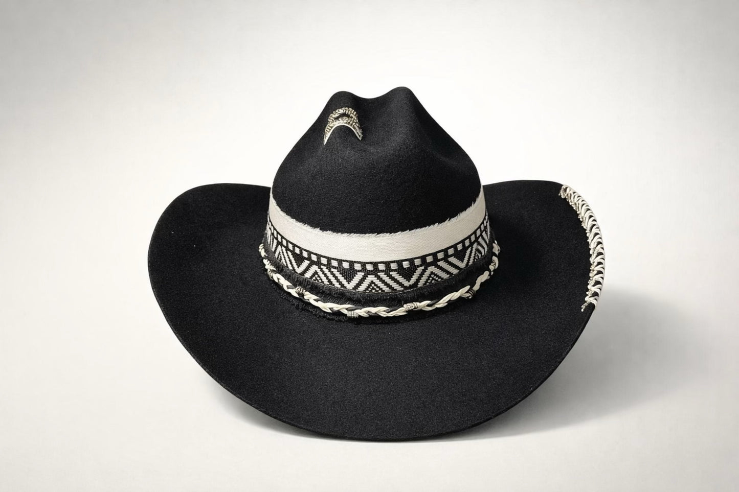 black cattleman hat UK western detail cowboy style
	•	custom cowboy hat UK black with stitching
