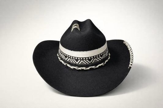 black cattleman hat UK western detail cowboy style
	•	custom cowboy hat UK black with stitching