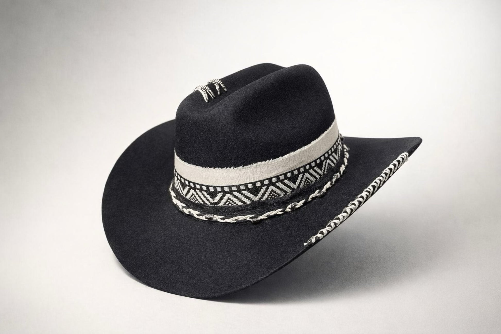 black cattleman hat UK western detail cowboy style
	•	custom cowboy hat UK black with stitching