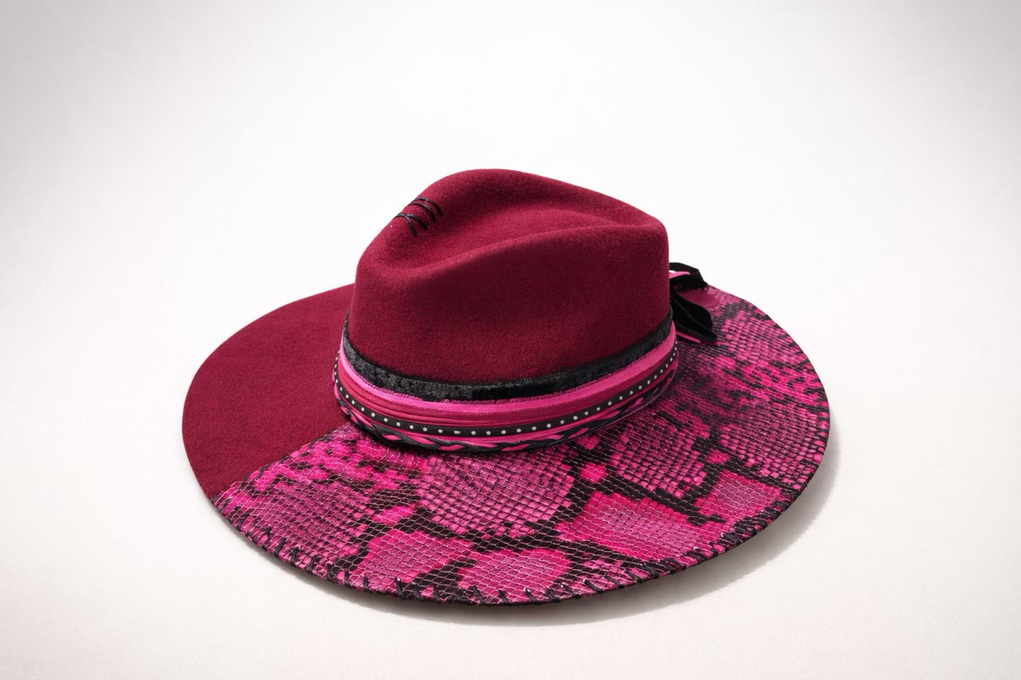 Wine Fedora Hat with Faux Snake Leather – Statement Western Hat UK