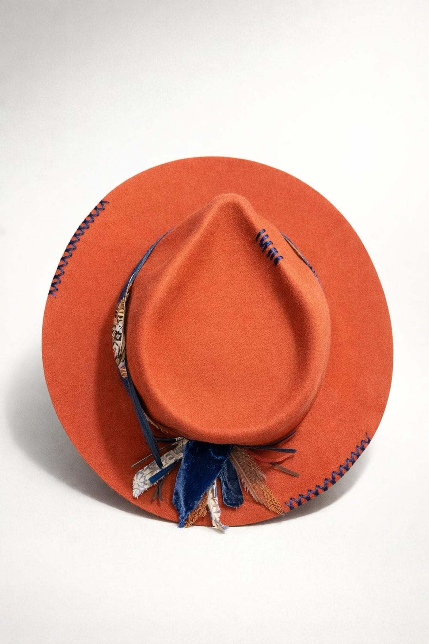 Burnt Orange Fedora Hat with Blue Detail – Western Style Hat UK