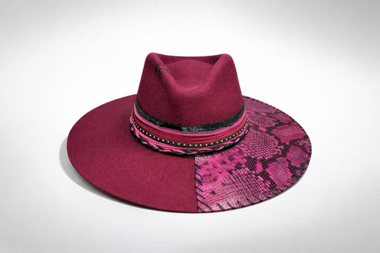 Wine Fedora Hat with Faux Snake Leather – Statement Western Hat UK
