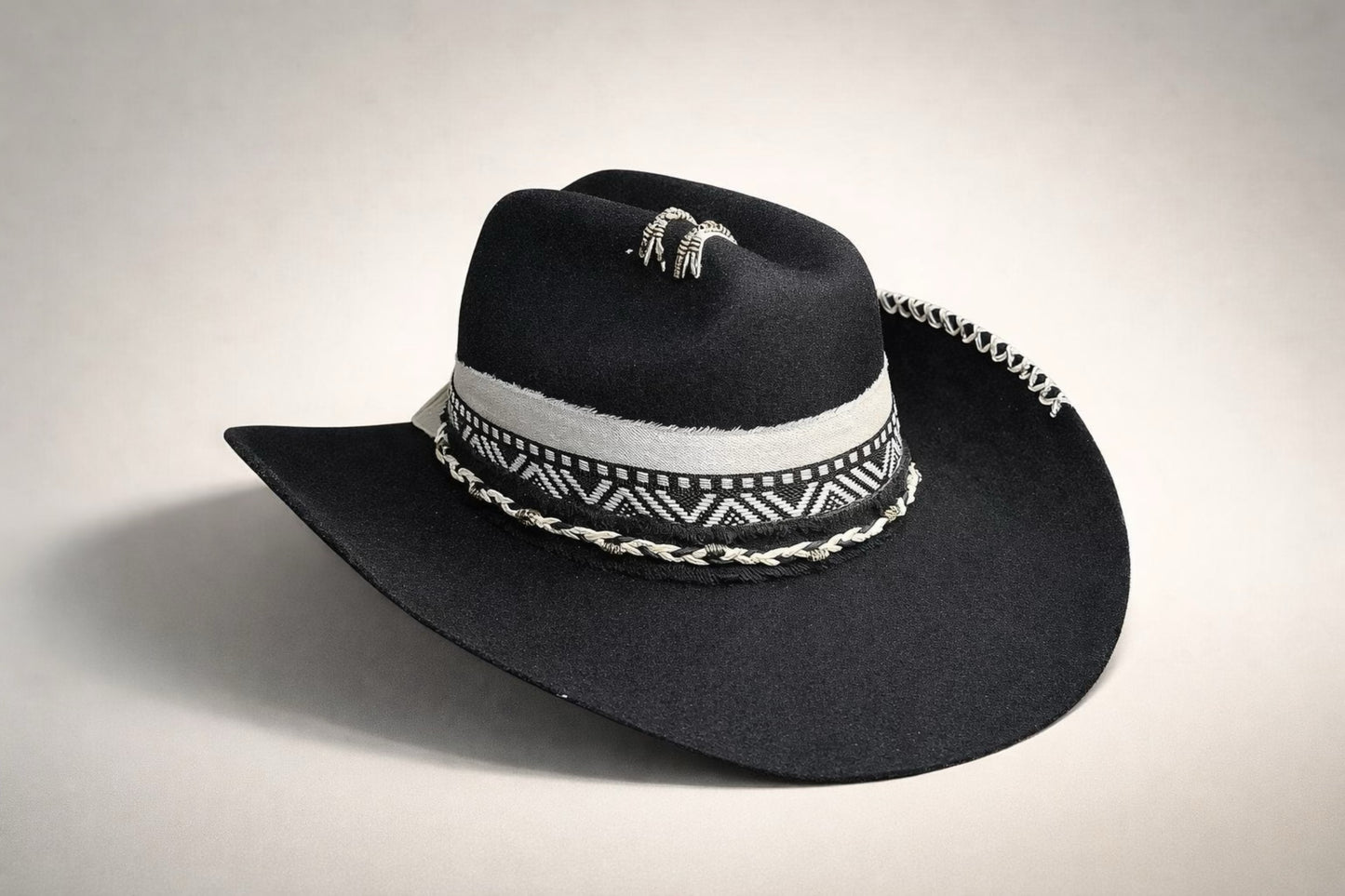 black cattleman hat UK western detail cowboy style
	•	custom cowboy hat UK black with stitching