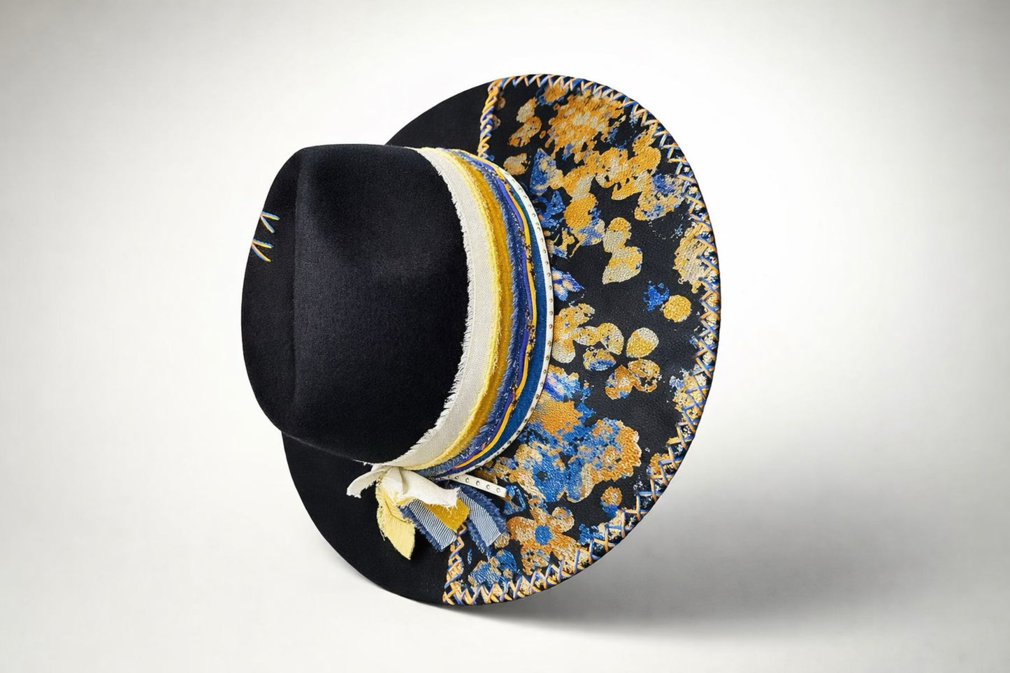 Black Fedora Hat with Floral Detail – Custom Western Hat UK