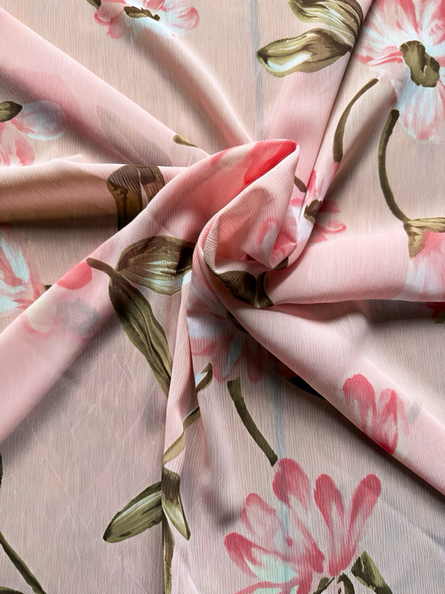Blush Floral Crinkle Chiffon Scarf
