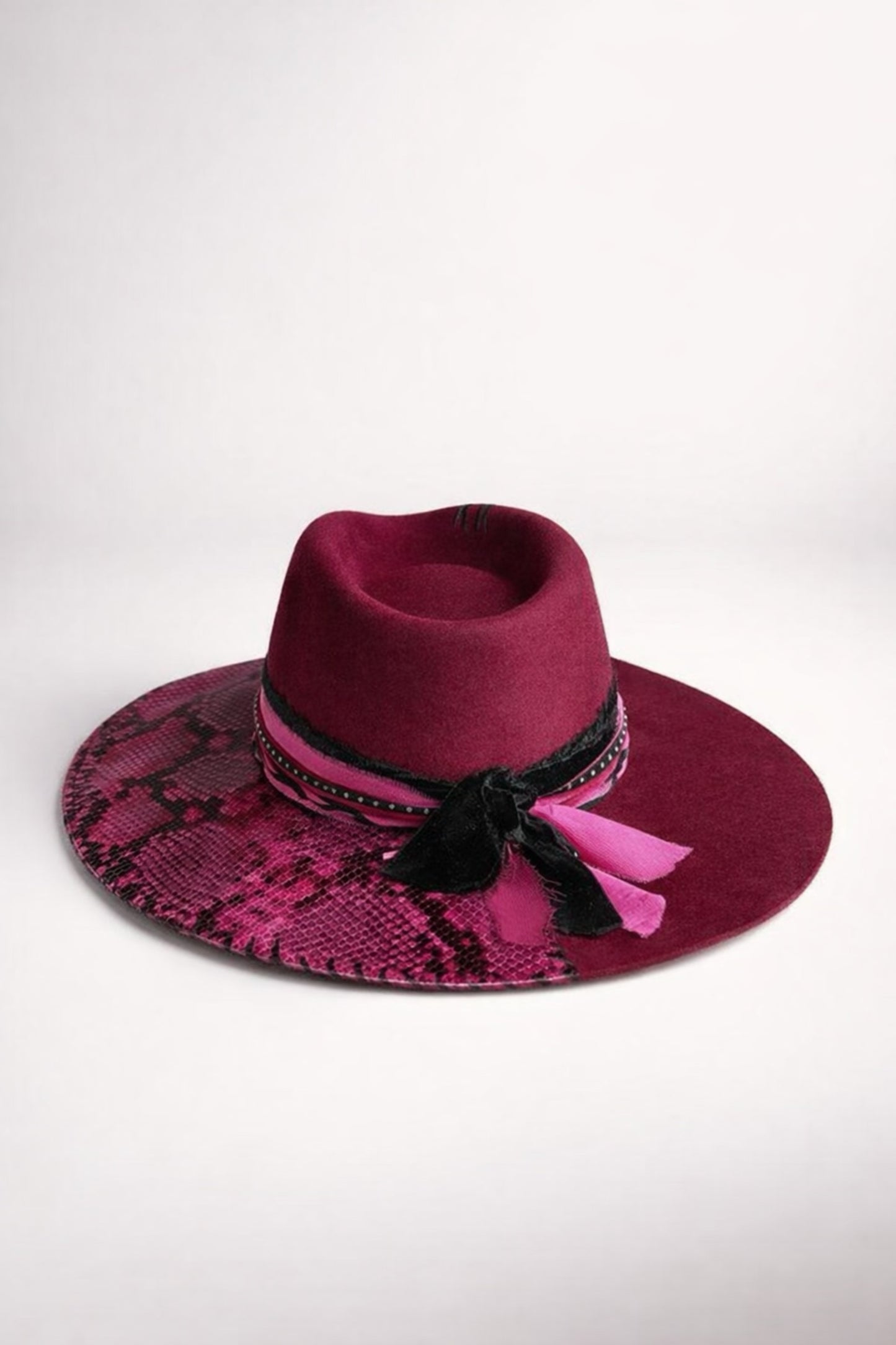 Wine Fedora Hat with Faux Snake Leather – Statement Western Hat UK
