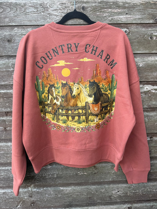 Country Charm Wild Horses Sweatshirt – Heritage Brown