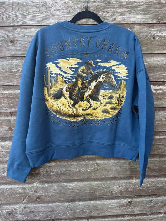 Country Charm Western Rider Sweatshirt – French Navy